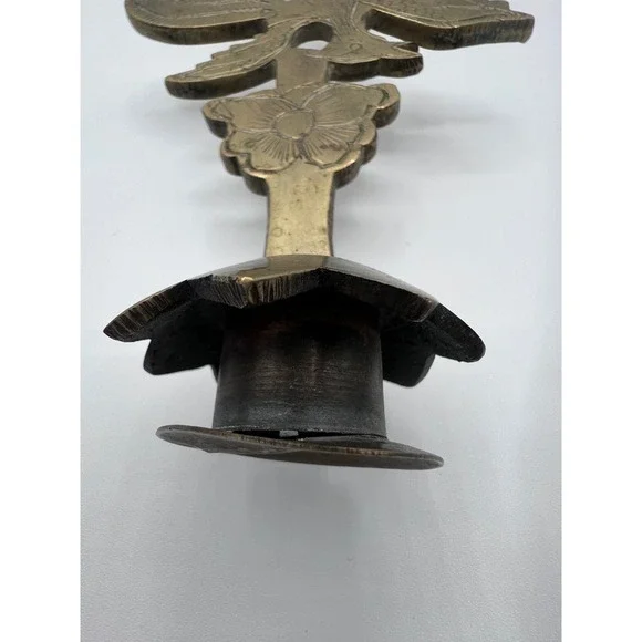 Vintage Brass Candlestick Holder Asian Inspired Bird & Floral Design Decor - Picture 8 of 12